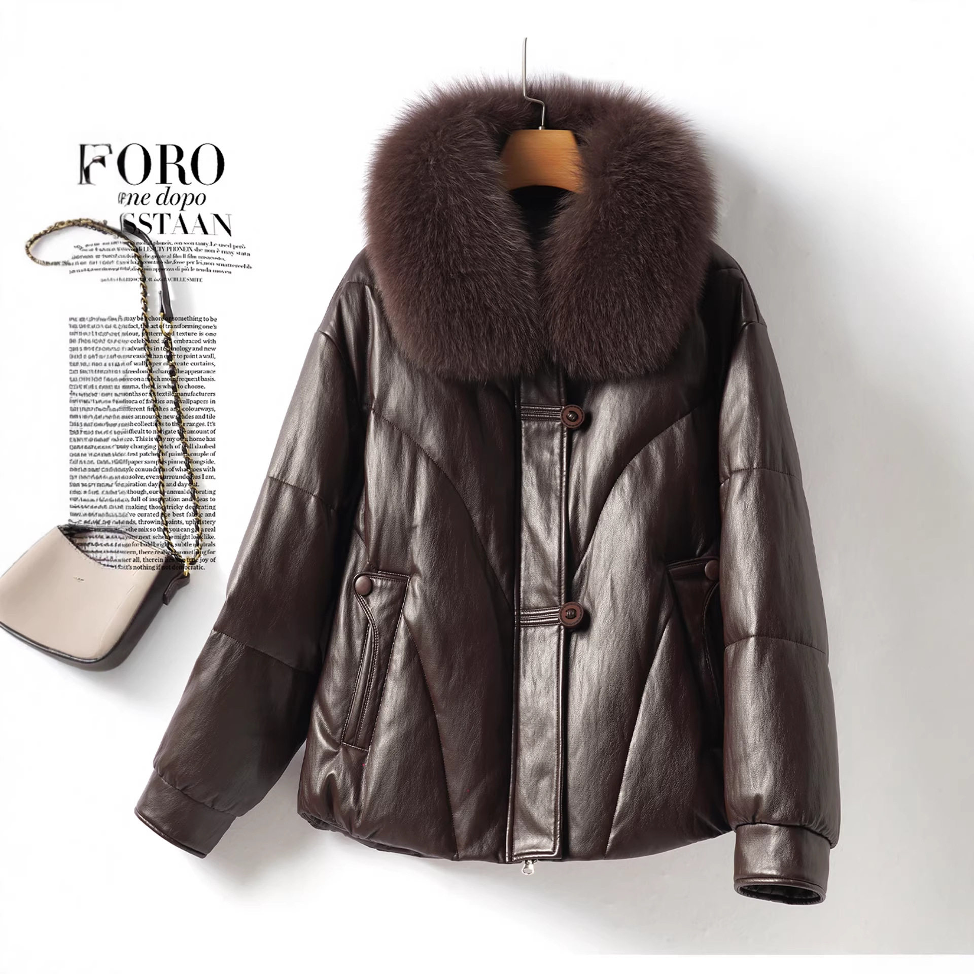 皮衣女真皮外套中长款黑色系带韩版水貂毛领海宁新款绵羊皮羽绒服