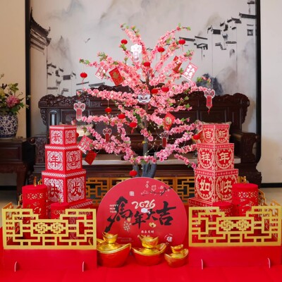 春节好运树桃树橱窗摆件