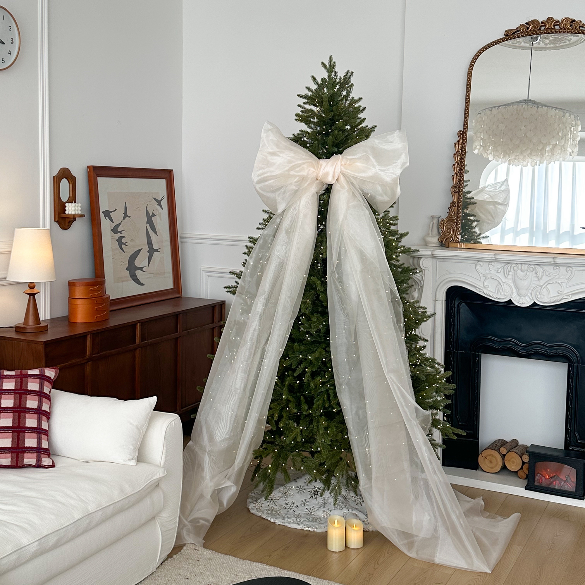 圣诞树装饰裸粉欧根纱蝴蝶结挂饰手工diy圣诞节氛围客厅场景布置,节庆用品/礼品,圣诞装饰品,淘宝优惠券,粉丝福利购,淘宝优惠卷