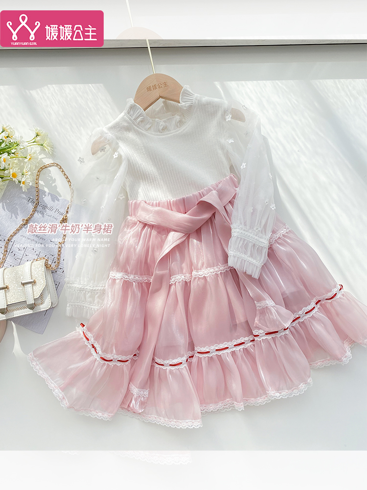 Girls short skirt spring 221 new children's Korean version of fashionable Foreign school mesh pleated skirt little girl skirt