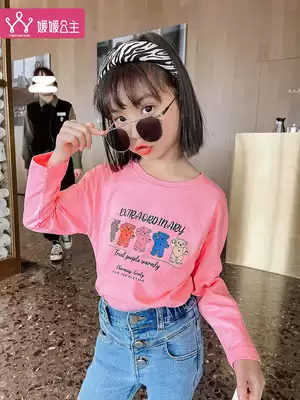 Girls thick T-shirt spring 2021 new foreign school children's spring and autumn girls middle and large children's clothing net red top medium and long version