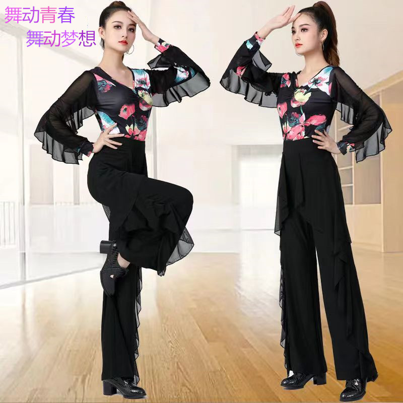拉丁舞服装女成人新款长袖跳舞上衣服国标舞蹈练功服广场舞演出服