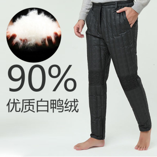 宽松直筒高腰加厚爸爸内外穿保暖护膝棉裤 男士 子 中老年羽绒裤 冬季