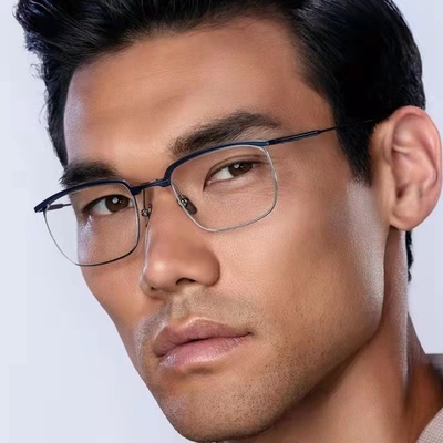 日本纯钛眼镜商务男方形宽脸佩戴