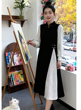 2025冬季新中式国风连衣裙加绒遮肚显瘦百搭打底裙8638