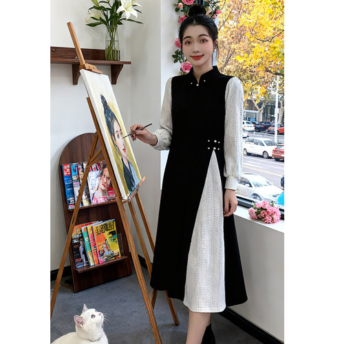 2025冬季新中式国风连衣裙加绒遮肚显瘦百搭打底裙8638