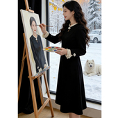 2025冬装 新中式 名媛气质连衣裙花边拼接遮肚配大衣打底裙8433