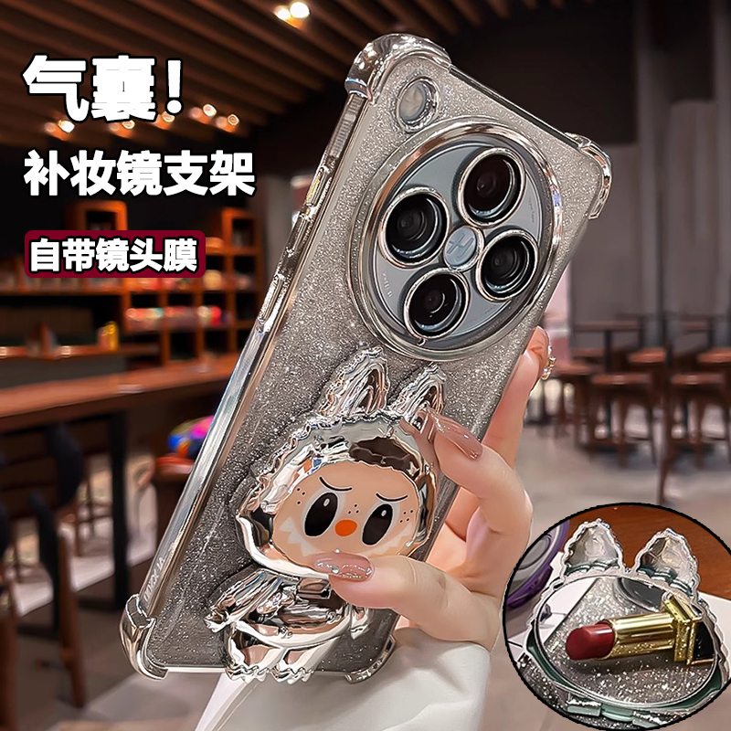 闪粉气囊适用oppofindx8s+手机壳新款x8ultra带镜头膜findx7全包防摔x8Pro镜子支架高级感x7硅胶套x8可爱女款