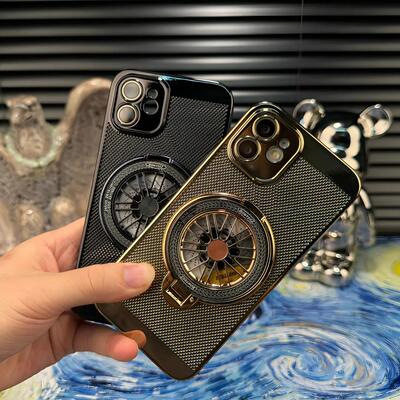 解压陀螺支架适用苹果12手机壳新款iphone15pro max高级感电镀网格散热壳14超薄全包防摔透气13夏天爆款男套