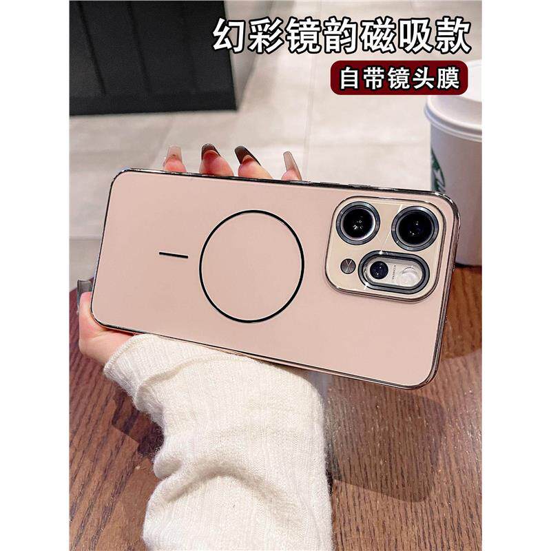 镭射磁吸适用opporeno14手机壳新款Reno15Pro带镜头膜全包reno13pro炫金磨砂高级感12男女防摔保护套软边硬壳