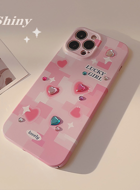 粉色y2k马赛克格子适用iphone17pro手机壳网红16max苹果13新款15女11全包14proDIY彩钻13pro日韩ins风创意xr