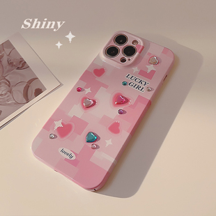 粉色y2k马赛克格子适用iphone17pro手机壳网红16max苹果13新款 15女11全包14proDIY彩钻13pro日韩ins风创意xr