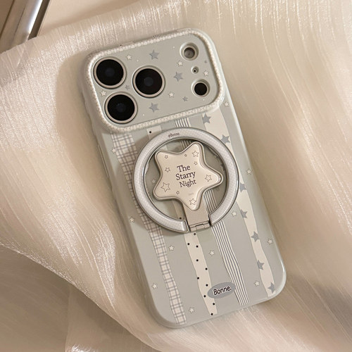 ins韩系蓝色条纹星星磁吸支架17适用17pro苹果17ProMax手机壳iPhone16磁吸支架14新款16Promax保护套15清冷感