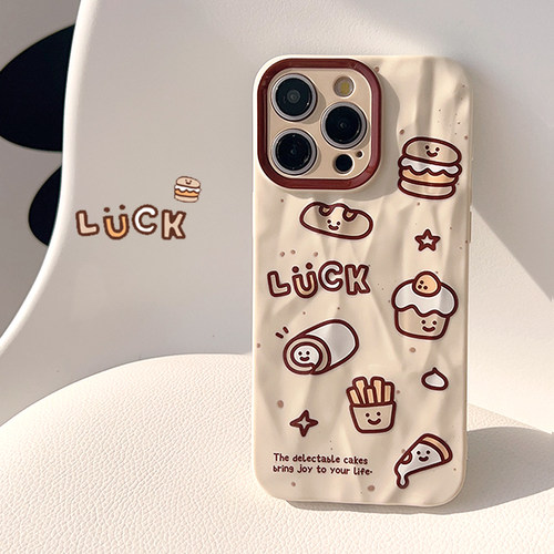 小众ins可爱面包插画适用iPhone15全包17promax手机壳苹果13创意趣味卡通12褶皱11新款16女xr全包12pro保护套