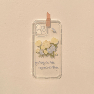 油画玫瑰17promax苹果16全包iphone11手机壳XR/XS透明13适用8plus透明文艺风ins少女15保护套12软壳13小清新
