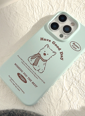 ins日韩蓝色复古卡通小狗西高地适用苹果16promax手机壳iphone13新款15pro女款17个性创意14全包软壳12硅胶