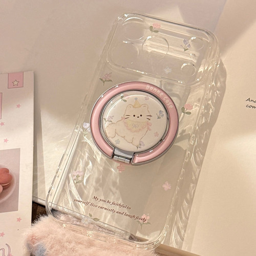 可爱ins少女心花海猫咪适用苹果18ProMax手机壳iPhone17保护壳带磁吸支架14新款16Promax保护套15韩系透明壳