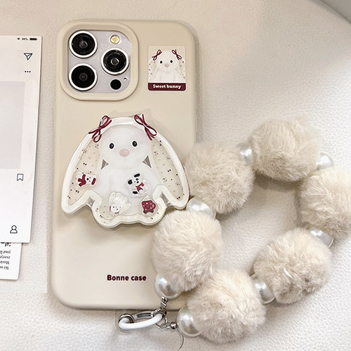 冬日软萌可爱ins风小兔子摇摇乐支架适用苹果16promax手机壳iphone17新款15pro女款14创意可爱12硅胶16毛绒绳