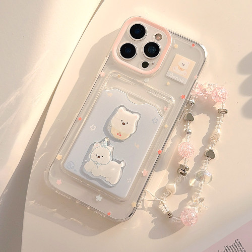 韩风卡通立体小狗卡包适用苹果16promax手机壳iphone17新款14pro女款12少女可爱11全包软壳插卡15卡包13挂链