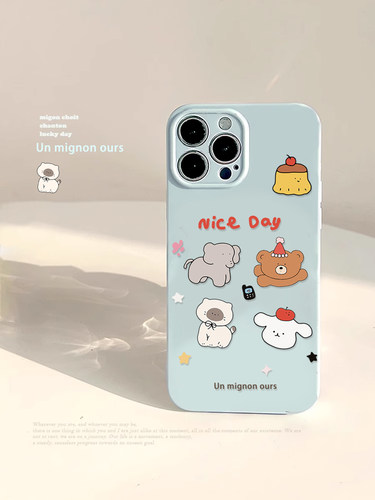 适用卡通可爱布丁小熊动物iPhone17promax苹果15Pro手机壳12日韩小众ins风11全包16plus女13Pro奶蓝原创14软