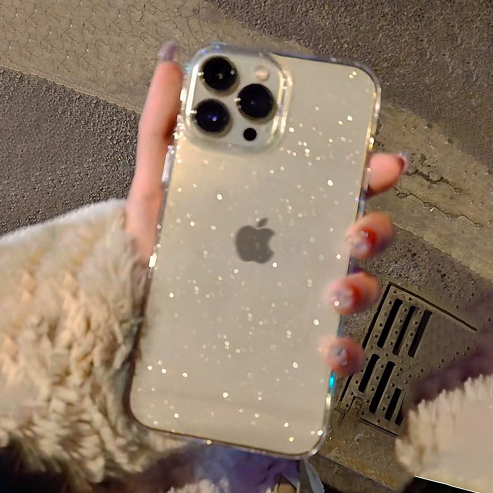 简约透明细闪适用苹果15promax手机壳新款iphone13全包防摔11高级感奢华12闪粉女神气质14软硅胶16plus保护套