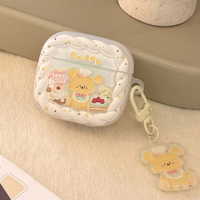 ins风甜品小狗带挂件适用airpods3耳机套pro3/二代airpodspro2保护套苹果无线蓝牙4代airpods2防摔卡通磨砂