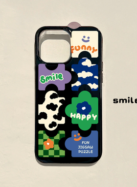 ins创意几何拼图手机壳17适用iPhone15苹果13pro max黑色11软XR个性小众13软壳保护套15plus全包日韩风16pro
