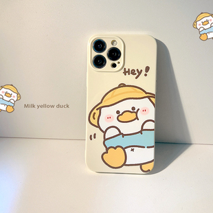 日韩ins风可爱卡通小黄鸭适用iphone18promax手机壳苹果17pro新款保护套16光面保护壳15精孔全包壳14防摔软壳