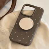 高级感棕色波点支架适用17苹果16promax手机壳iphone13新款 15pro男女款 14设计感创意咖啡11全包软壳16保护套