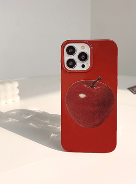 小众ins复古红色苹果适用17苹果16ProMax手机壳iPhone13新年节日氛围感14女12平安夜11保护套xr软壳简约