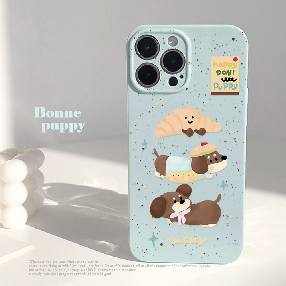 日韩ins小众卡通泼墨腊肠狗16适用iphone15promax苹果14promax新款13手机壳11彩银15软壳14全包12男女保护套