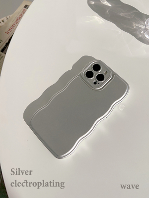 ins电镀银色适用苹果17手机壳iphone16promax新款16男女11全包14pm波浪边13pro高级感12pro冷淡风plus软壳15