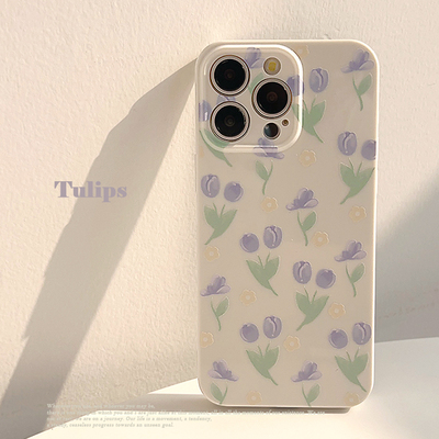 ins夏日小清新少女紫色郁金香花朵16适用iPhone15promax苹果14Pro手机壳11全包plus硅胶13女款12Pro防摔文艺
