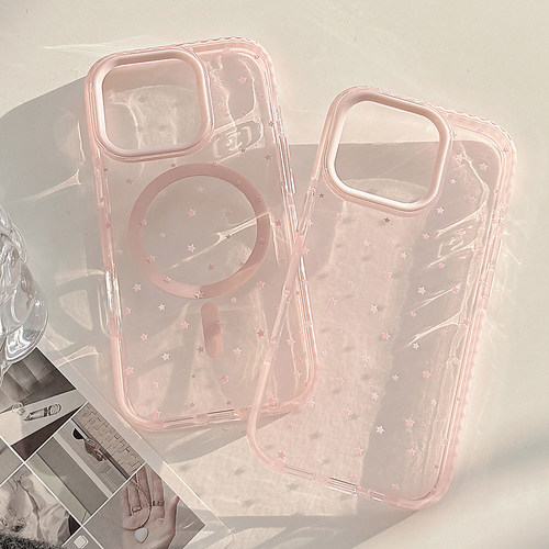 小众ins少女粉色星星适用苹果17promax手机壳iphone16新款16pro女12韩系简约个性14防摔透明11全包软套清新