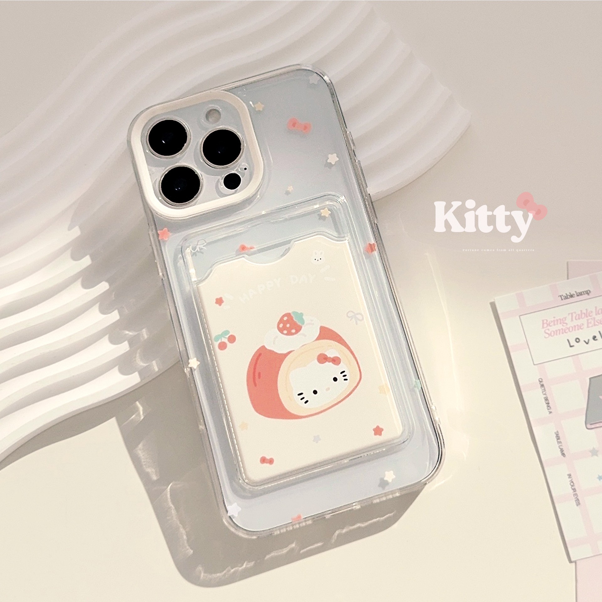 小众ins可爱草莓猫咪卡包适用苹果16promax手机壳iphone17新款14pro女款12日韩风11全包软壳插卡15卡包13甜美