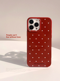 ins风复古波点适用16苹果17ProMax手机壳小众简约红色iPhone13全包15新款 12Pro软14Promax保护套14女XR韩风