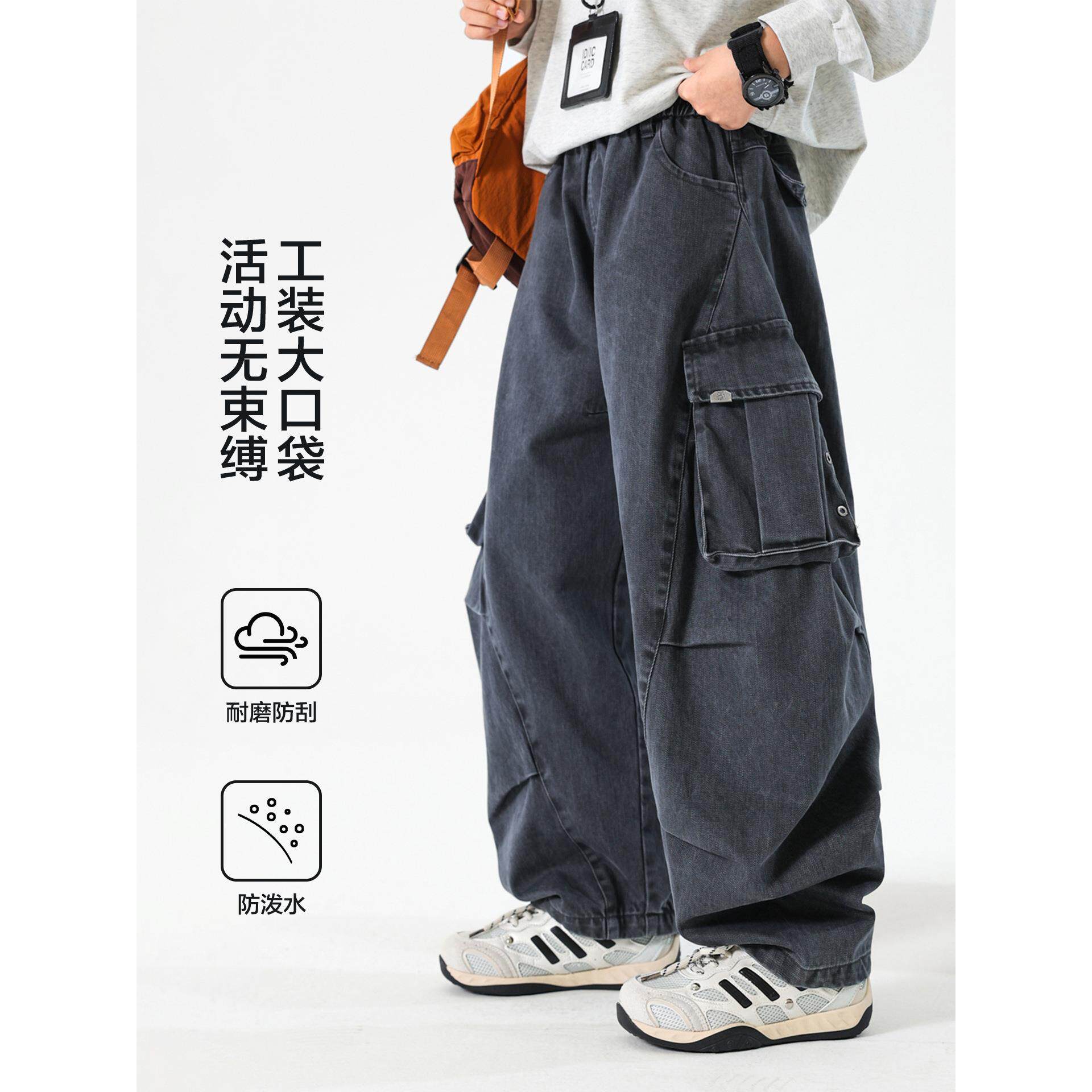 童男秋季潮童牌做旧伞兵弯刀工装裤2026新款青少年儿阔腿宽松裤子