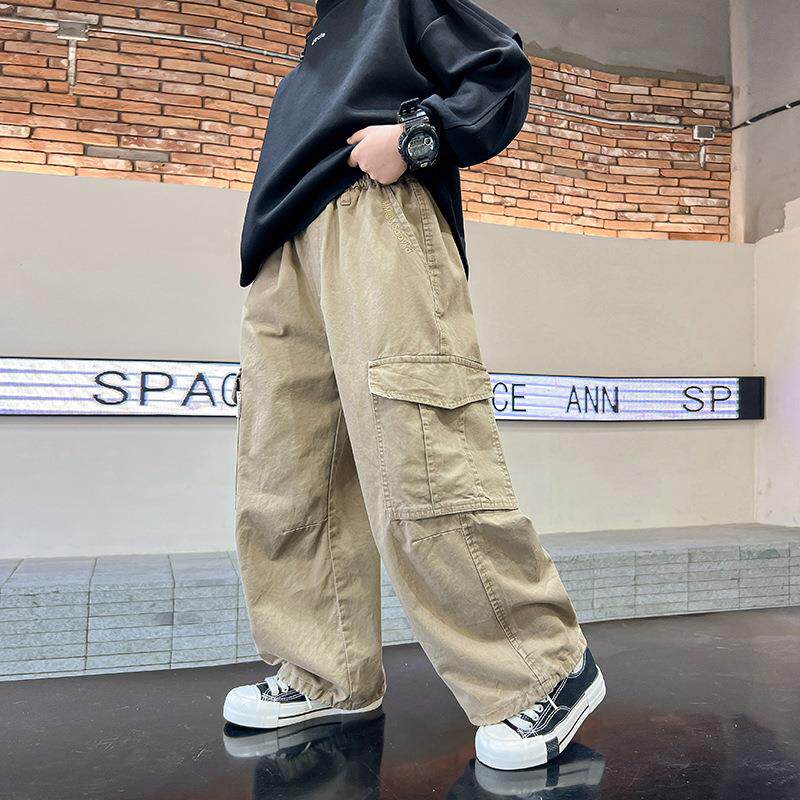 潮牌裤男大童秋装直筒阔腿款工装裤2025新长儿童男孩秋季宽松裤子