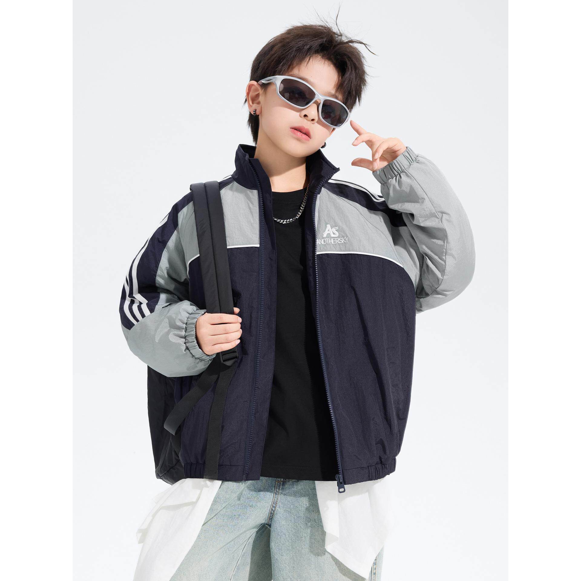 男年童冬装撞色机车风运动蓄热棉服2026棉新款青少儿童防风衣外套