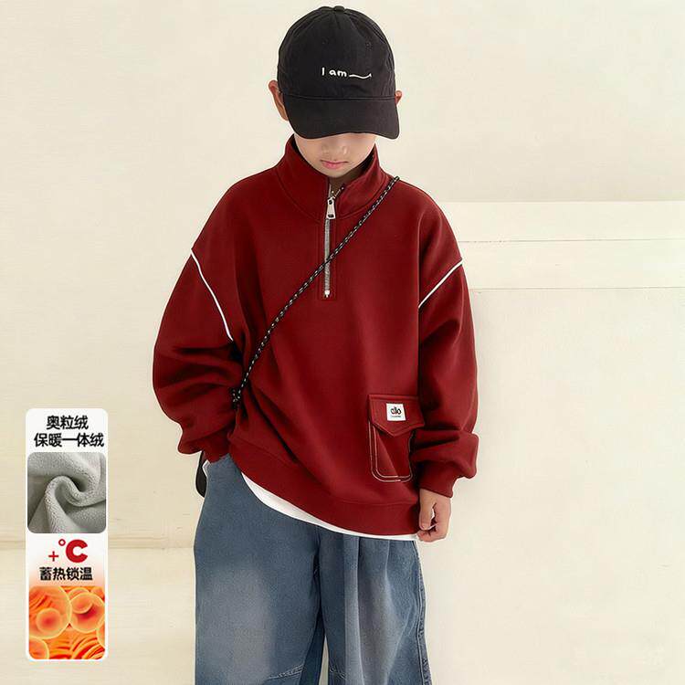 男童半高领卫衣秋冬季中童加加厚韩版休闲大运动绒衫百搭上衣跨境