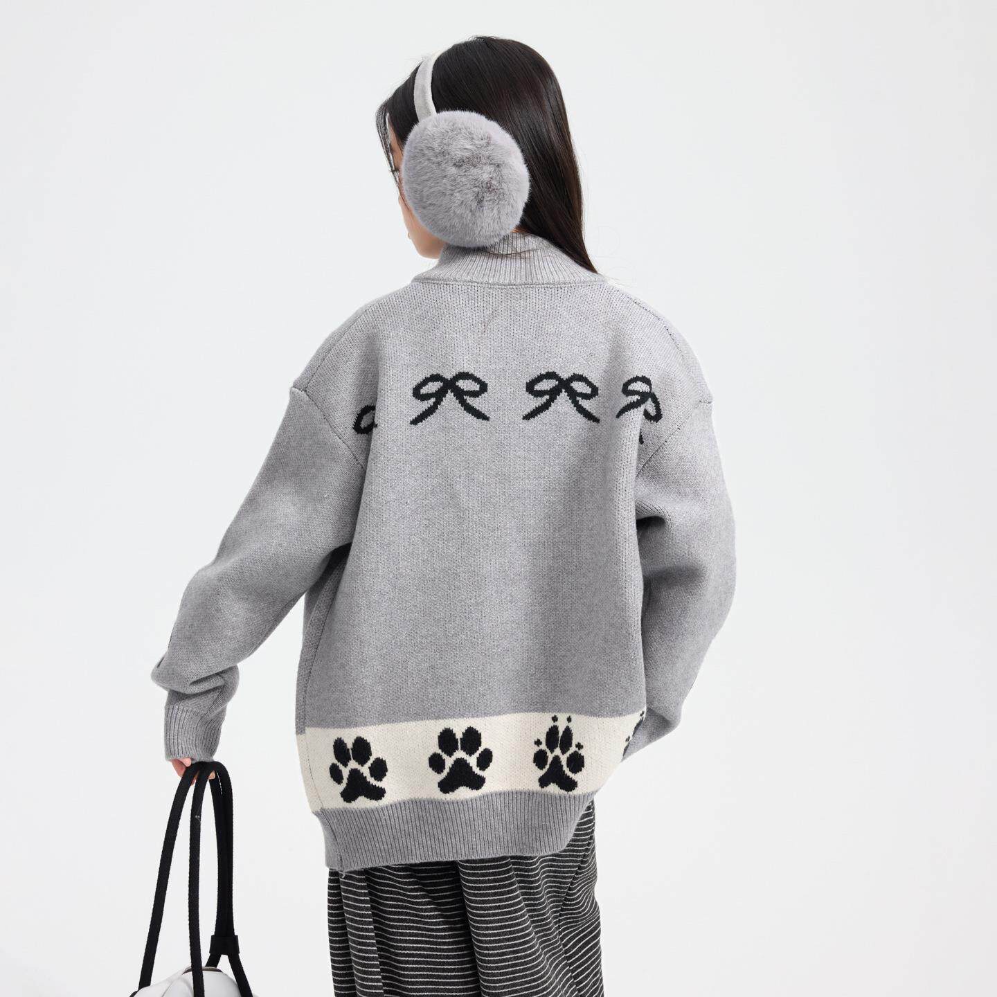 女秋童冬季洋女气半高领针织外套2025新款儿童孩时髦加厚开衫毛衣