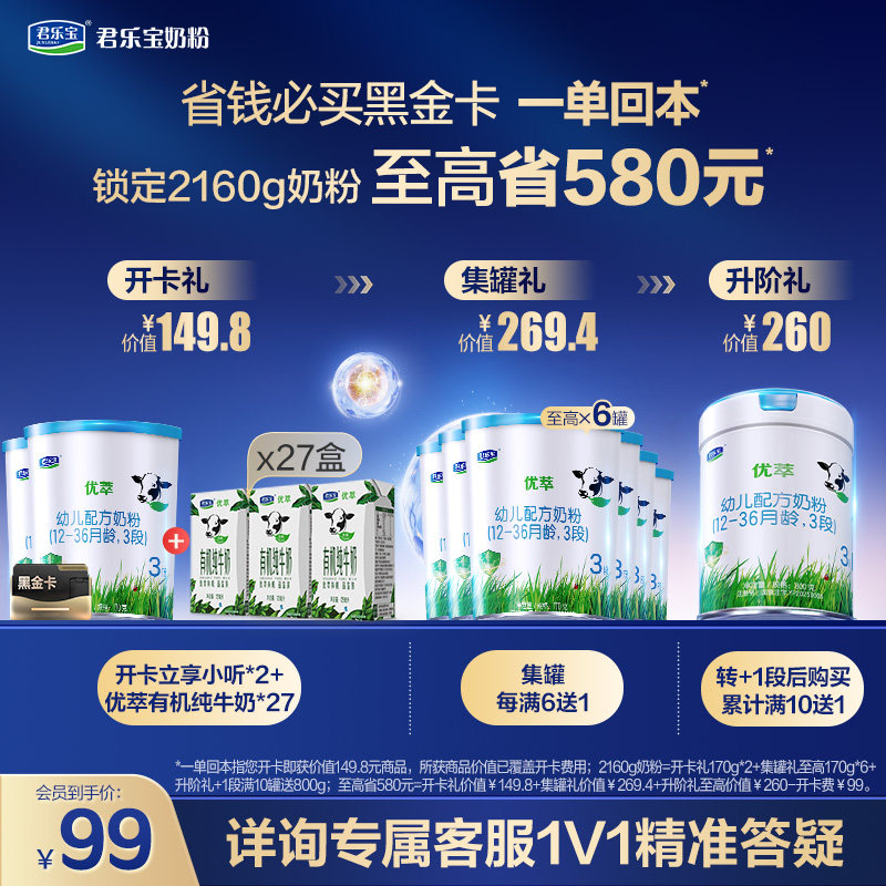 【黑金卡】【新客试喝】君乐宝优萃3段黑金卡锁定至高580元权益