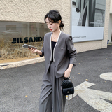 灰色韩系轻熟风小西装套装女秋季2025新款气质高级感阔腿裤两件套，女装套装/套裙，新风尚