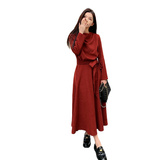 法式优雅红色长袖连衣裙女2024秋季新款轻熟御姐气质收腰显瘦长裙，女装连衣裙，新风尚