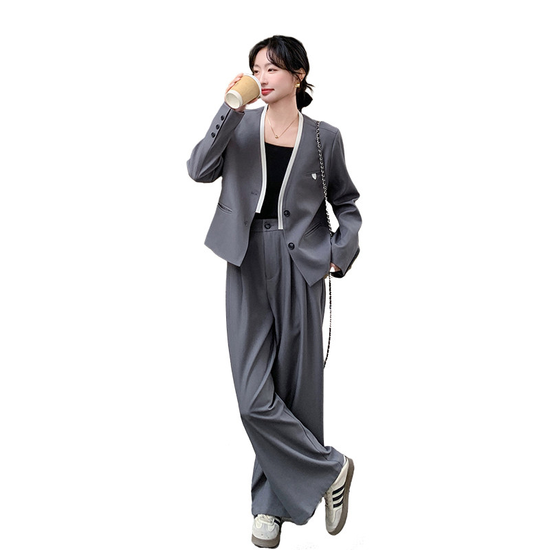 灰色西装套装女2025新款春季高级感洋气时尚时髦气质阔腿裤两件套,女装套装/套裙,新风尚