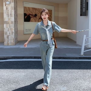 法式气质牛仔连体裤女夏2025新款收腰显瘦气质独特绝美百搭连衣裤图片