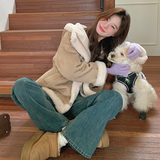 时尚保暖牛角扣麂皮毛呢外套女冬季新款设计感复古加厚连帽大衣，商品下架区，新风尚