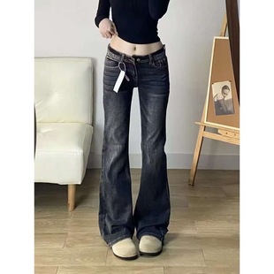 辣妹复古低腰窄版牛仔裤女2026春季新款弹力喇叭长裤显瘦微喇裤潮