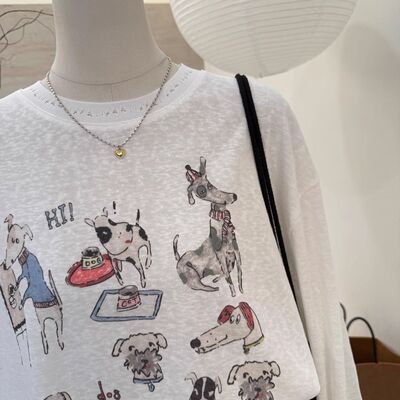 可爱卡通小狗印花长袖防晒t恤女2025夏季韩版新款宽松薄款上衣潮