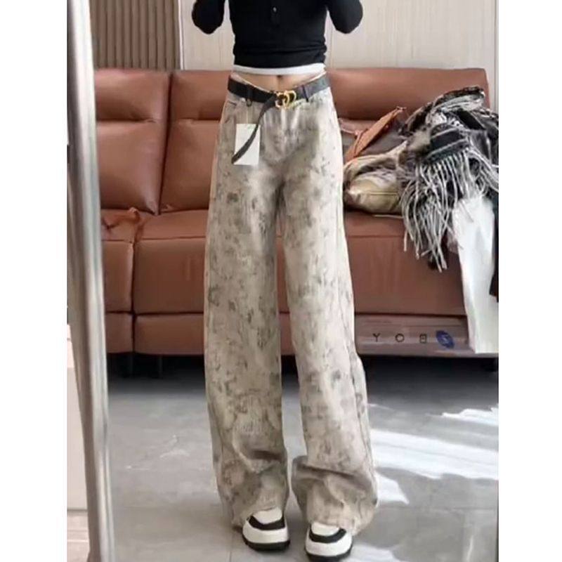 美式复古扎染印花阔腿裤女2025秋新款高腰宽松显瘦垂感拖地牛仔裤,女装/女士精品,牛仔裤,淘宝优惠券,粉丝福利购,淘宝优惠卷